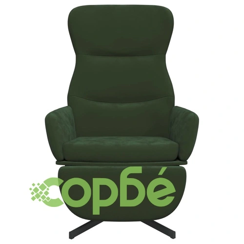 Релакс стол с опора за крака, тъмнозелен, кадифе ➤ топ цена ➤ sorbe.bg