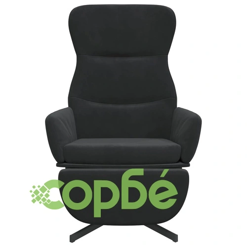 Релакс стол с опора за крака черен кадифе ➤ топ цена ➤ sorbe.bg