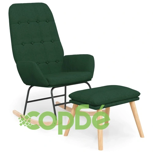 Люлеещ се стол с табуретка за крака, тъмнозелен, плат ➤ топ цена ➤ sorbe.bg