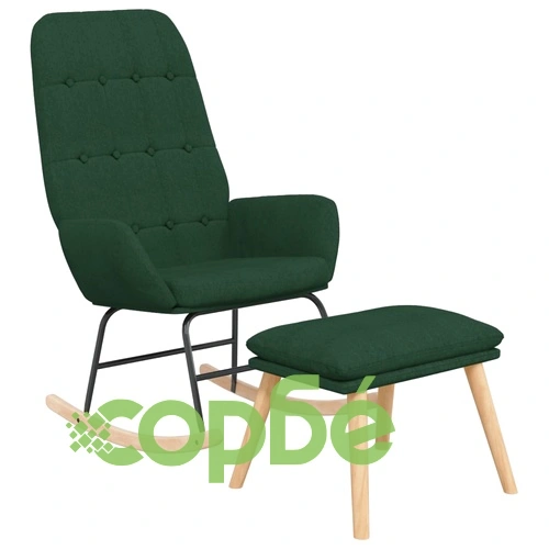 Люлеещ се стол с табуретка за крака, тъмнозелен, плат ➤ топ цена ➤ sorbe.bg