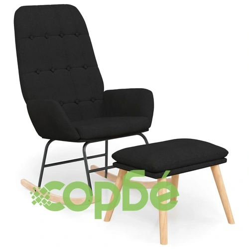 Люлеещ се стол с табуретка, черен, плат ➤ топ цена ➤ sorbe.bg