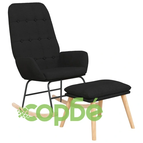 Люлеещ се стол с табуретка, черен, плат ➤ топ цена ➤ sorbe.bg