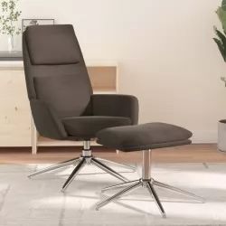 Релаксиращ стол с табуретка, тъмносив, микрофибърен текстил