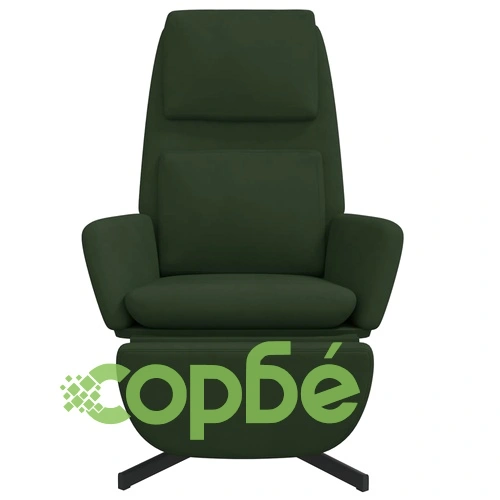 Релакс стол с опора за крака, тъмнозелена, кадифе ➤ топ цена ➤ sorbe.bg