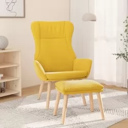 Релаксиращ стол с табуретка, горчица жълто, текстил