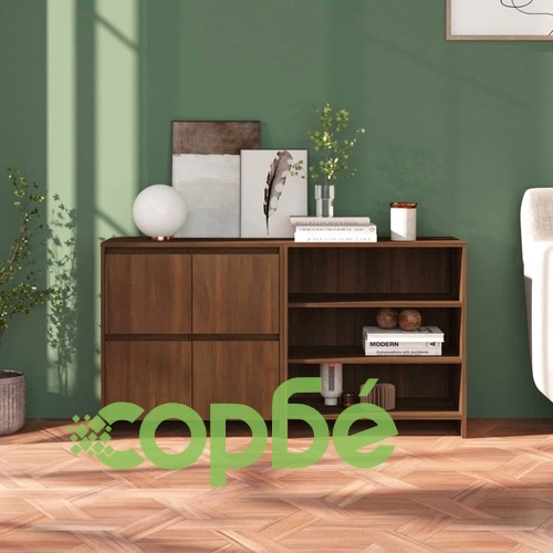Бюфет от 2 части, кафяв дъб, инженерно дърво ➤ топ цена ➤ sorbe.bg