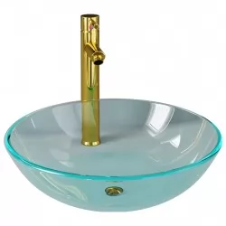 Мивка за баня с кран и сифон, прозрачно закалено стъкло