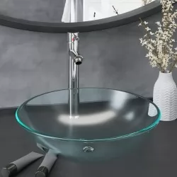Мивка за баня с кранче и сифон, матирано закалено стъкло