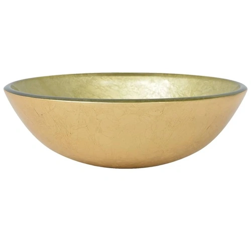 Мивка за баня с кран и сифон, златисто закалено стъкло ➤ топ цена ➤ sorbe.bg