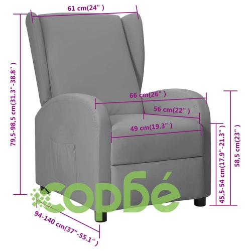 Wingback изправящ стол реклайнер, сив, изкуствена кожа ➤ топ цена ➤ sorbe.bg