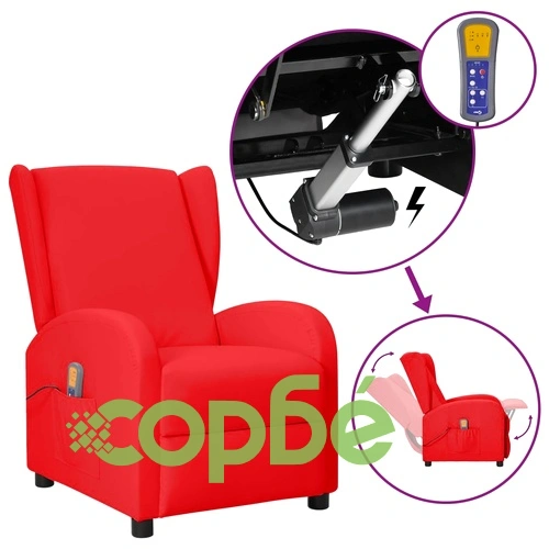 Wingback изправящ масажен стол, червен, изкуствена кожа ➤ топ цена ➤ sorbe.bg