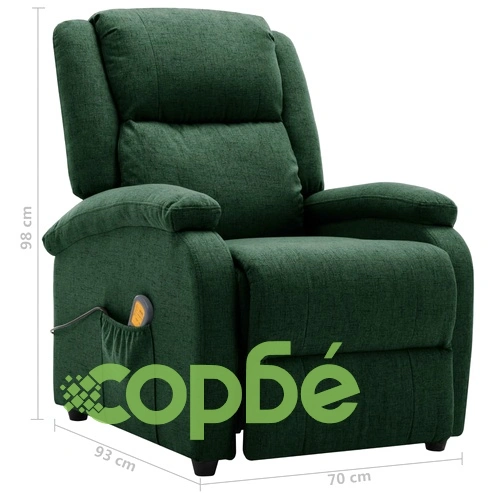 Електрически масажен стол, тъмнозелен, текстил ➤ топ цена ➤ sorbe.bg