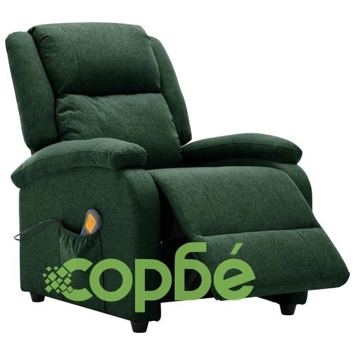 Електрически масажен стол, тъмнозелен, текстил ➤ топ цена ➤ sorbe.bg