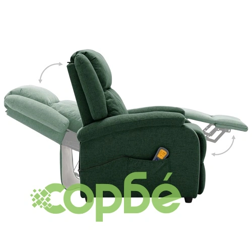 Електрически масажен стол, тъмнозелен, текстил ➤ топ цена ➤ sorbe.bg
