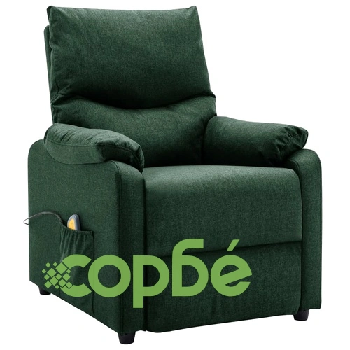 Електрически масажен стол, тъмнозелен, текстил ➤ топ цена ➤ sorbe.bg