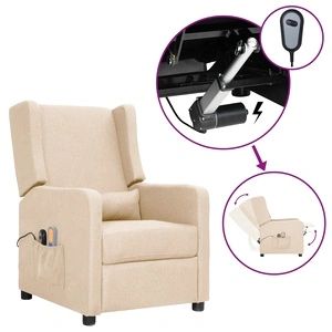 Електрически масажен стол, кремав, текстил