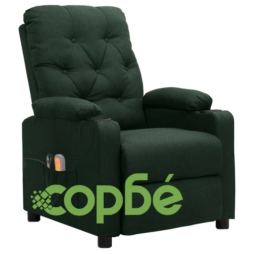 Електрически масажен стол, тъмнозелен, текстил ➤ топ цена ➤ sorbe.bg