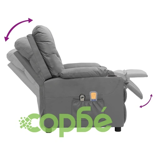 Електрически масажен стол, сив, изкуствена кожа ➤ топ цена ➤ sorbe.bg