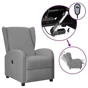Wingback електрически реклайнер стол, сив, изкуствена кожа