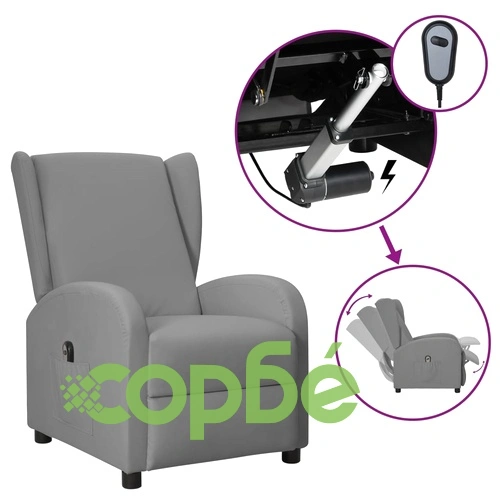 Wingback електрически реклайнер стол, сив, изкуствена кожа ➤ топ цена ➤ sorbe.bg