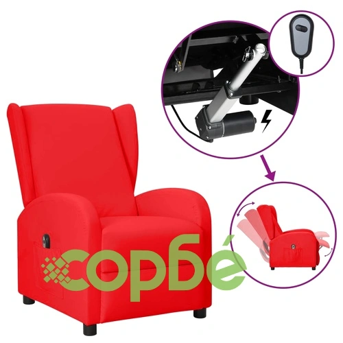 Wingback електрически реклайнер стол, червен, изкуствена кожа ➤ топ цена ➤ sorbe.bg