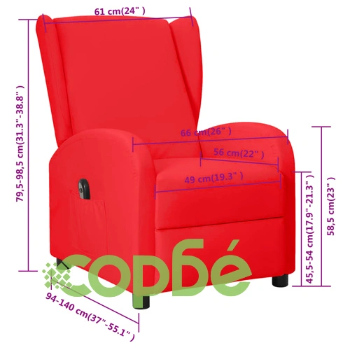 Wingback електрически реклайнер стол, червен, изкуствена кожа ➤ топ цена ➤ sorbe.bg