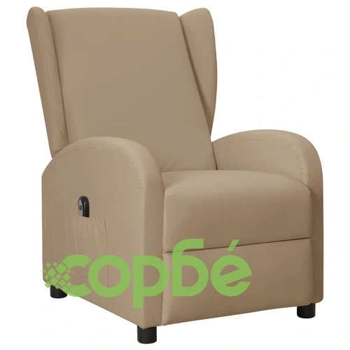 Wingback електрически реклайнер стол, капучинo, изкуствена кожа ➤ топ цена ➤ sorbe.bg