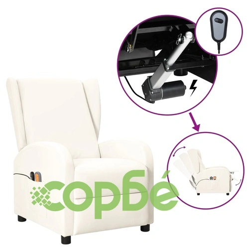 Wingback електрически масажен стол, кремав, изкуствена кожа ➤ топ цена ➤ sorbe.bg