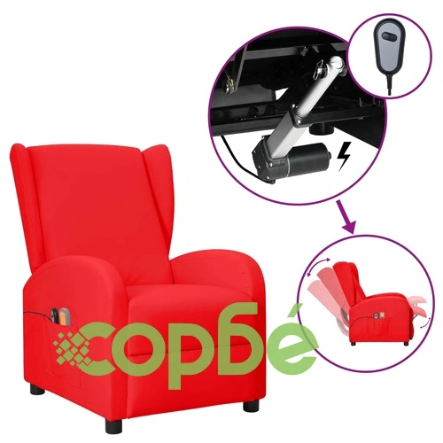 Wingback електрически масажен стол, червен, изкуствена кожа ➤ топ цена ➤ sorbe.bg