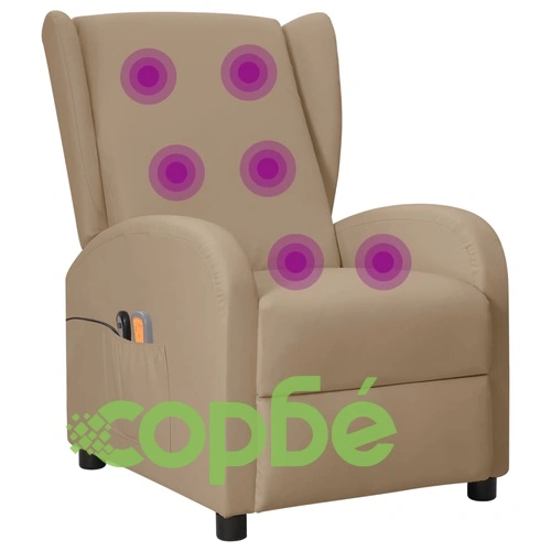 Wingback електрически масажен стол, капучинo, изкуствена кожа ➤ топ цена ➤ sorbe.bg