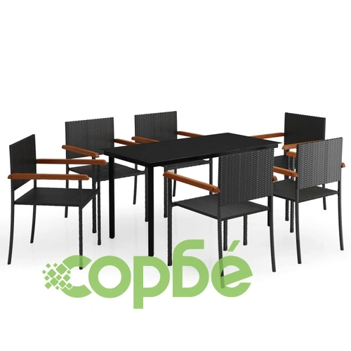 Градински трапезен комплект, 7 части, черен ➤ топ цена ➤ sorbe.bg