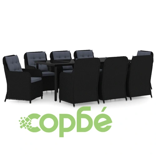 Градински трапезен комплект, 9 части, черен ➤ топ цена ➤ sorbe.bg