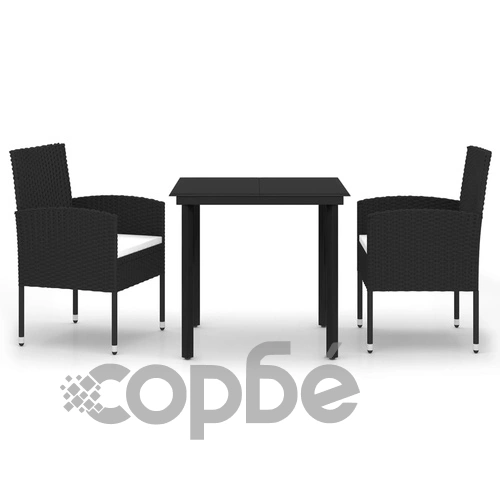 Градински трапезен комплект, 3 части, черен ➤ топ цена ➤ sorbe.bg