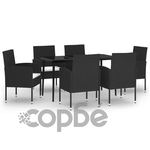 Градински трапезен комплект, 7 части, черен ➤ топ цена ➤ sorbe.bg