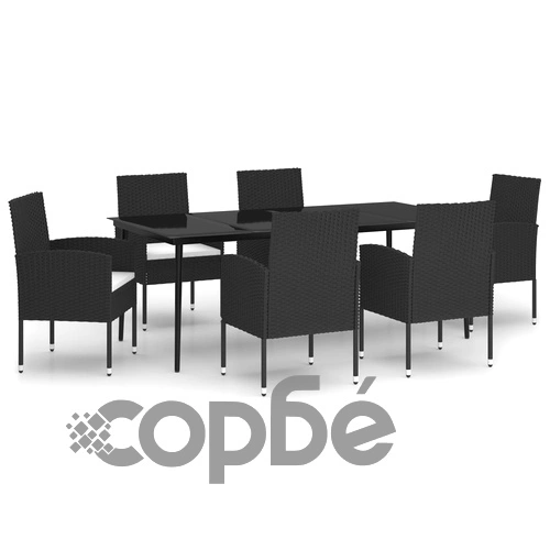 Градински трапезен комплект, 7 части, черен ➤ топ цена ➤ sorbe.bg
