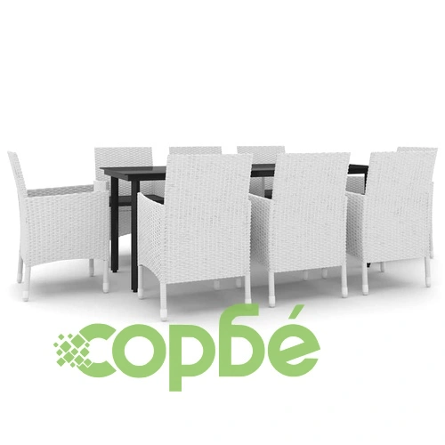 Градински комплект с възглавници, 9 части, полиратан и стъкло ➤ топ цена ➤ sorbe.bg