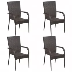 Стифиращи външни столове, 4 бр, полиратан, кафяви