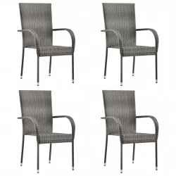 Стифиращи външни столове, 4 бр, сиви, полиратан