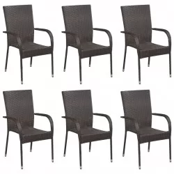 Стифиращи външни столове, 6 бр, полиратан, кафяви