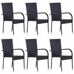 Стифиращи външни столове, 6 бр, полиратан, черни