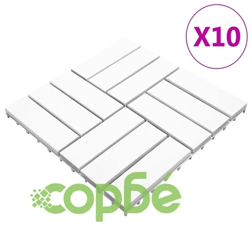 Декинг плочки, 10 бр, бели, 30х30 см, акация масив ➤ топ цена ➤ sorbe.bg