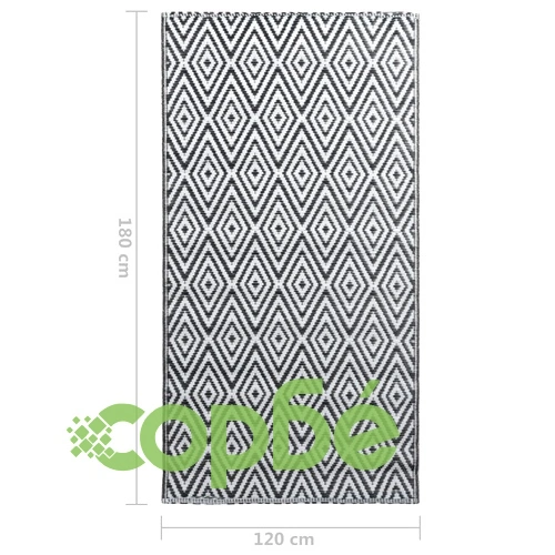 Килим за открито, ARAKIL бяло и черно, 120x180 см, PP ➤ топ цена ➤ sorbe.bg