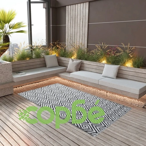 Килим за открито, ARAKIL бяло и черно, 120x180 см, PP ➤ топ цена ➤ sorbe.bg