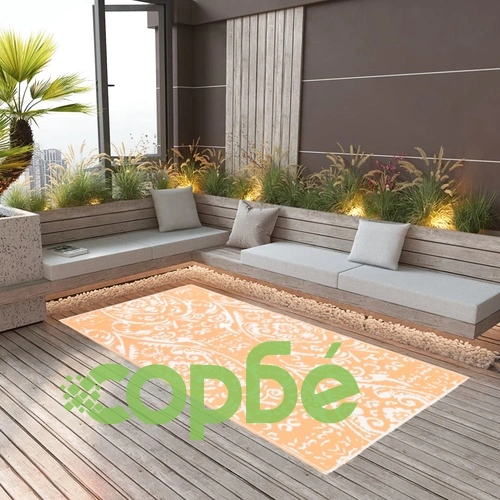 Килим за открито, ARAKIL оранжево и бяло, 80x150 см, PP ➤ топ цена ➤ sorbe.bg