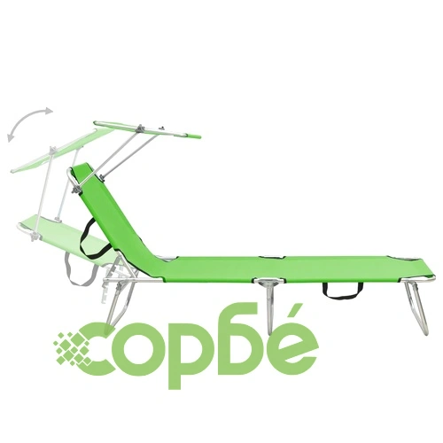 Сгъваем шезлонг със сенник, стомана, ябълково зелен ➤ топ цена ➤ sorbe.bg