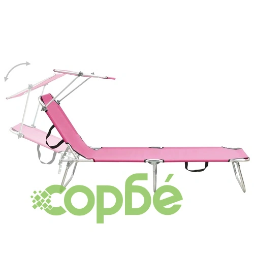 Сгъваем шезлонг със сенник, стомана, Magento розов ➤ топ цена ➤ sorbe.bg