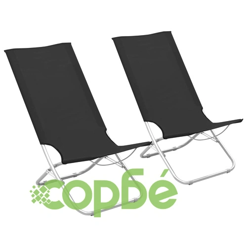 Сгъваеми плажни столове, 2 бр, черни, текстил ➤ топ цена ➤ sorbe.bg