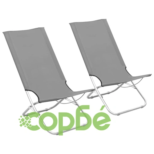 Сгъваеми плажни столове, 2 бр, сиви, текстил ➤ топ цена ➤ sorbe.bg