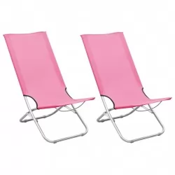 Сгъваеми плажни столове, 2 бр, розови, текстил