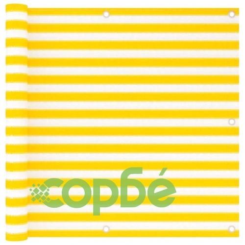 Балконски параван, жълто и бяло, 90x500 см, HDPE ➤ топ цена ➤ sorbe.bg